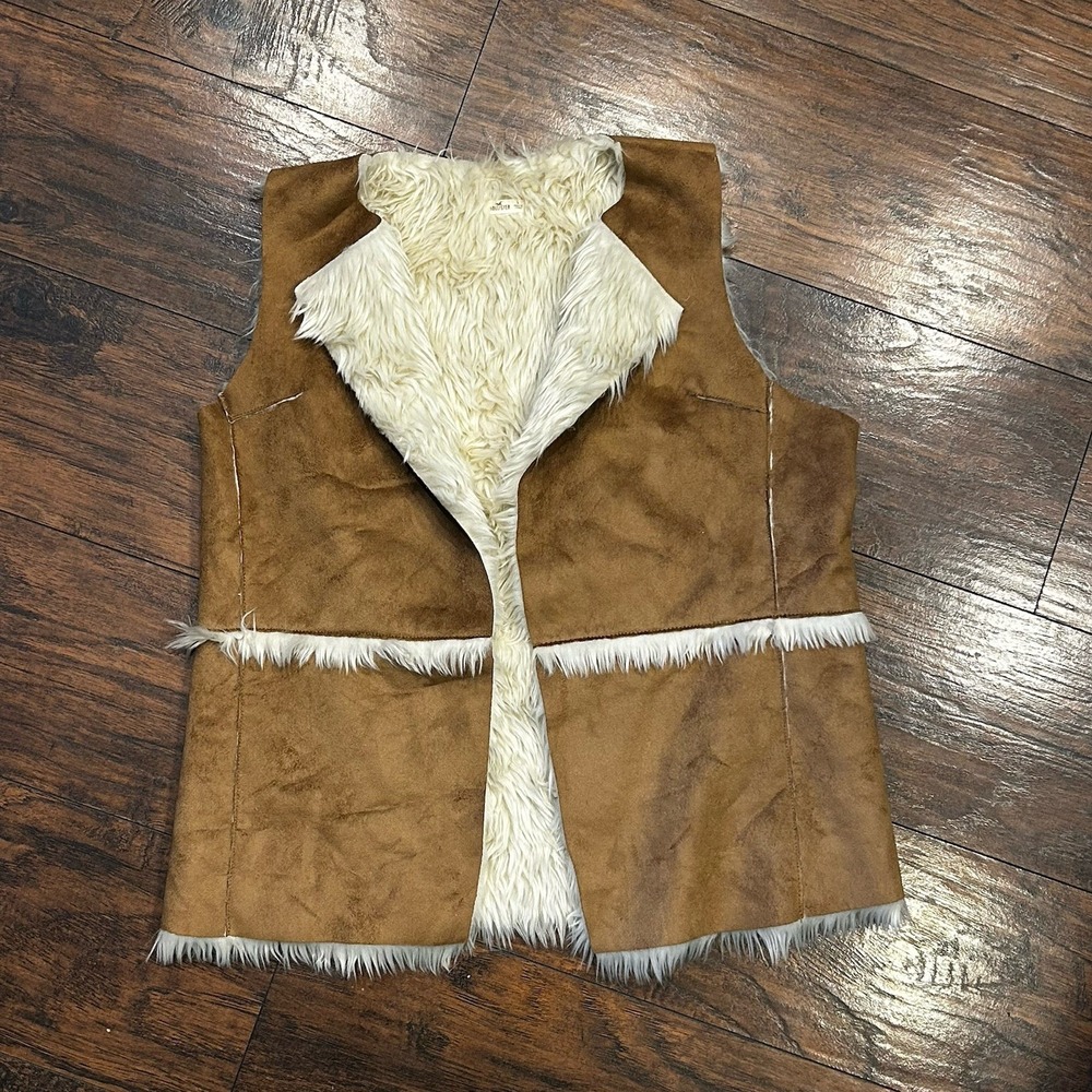 Hollister Brown Faux Suede and Faux Fur Lined Women's Vest Size Large